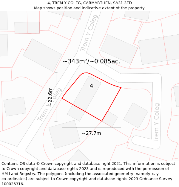 4, TREM Y COLEG, CARMARTHEN, SA31 3ED: Plot and title map