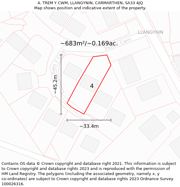 4, TREM Y CWM, LLANGYNIN, CARMARTHEN, SA33 4JQ: Plot and title map