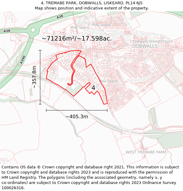 4, TREMABE PARK, DOBWALLS, LISKEARD, PL14 6JS: Plot and title map