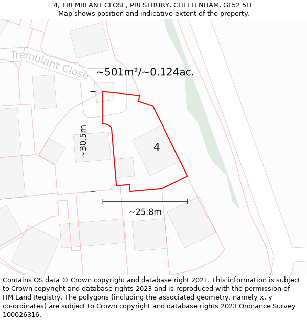 4, TREMBLANT CLOSE, PRESTBURY, CHELTENHAM, GL52 5FL: Plot and title map