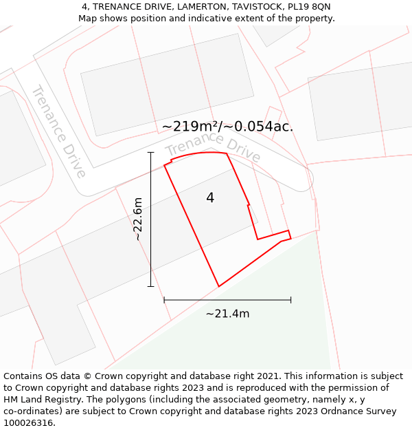 4, TRENANCE DRIVE, LAMERTON, TAVISTOCK, PL19 8QN: Plot and title map