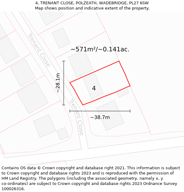 4, TRENANT CLOSE, POLZEATH, WADEBRIDGE, PL27 6SW: Plot and title map