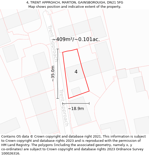 4, TRENT APPROACH, MARTON, GAINSBOROUGH, DN21 5FG: Plot and title map