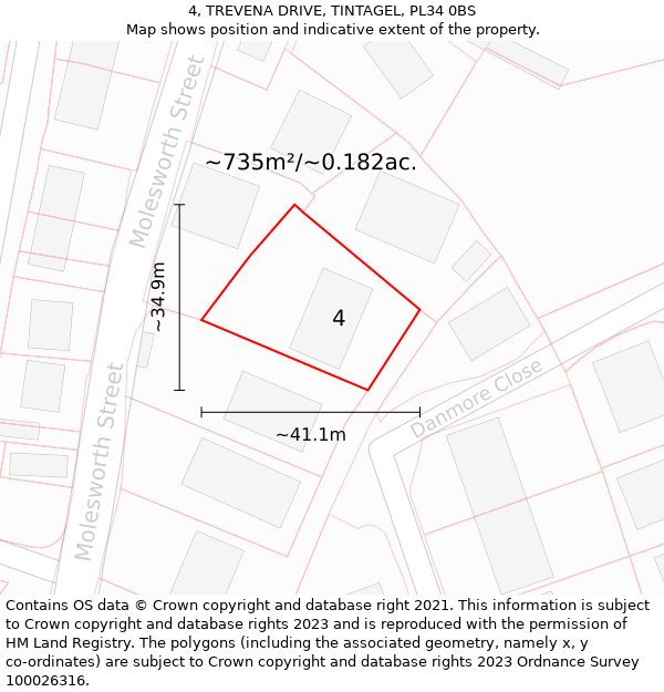 4, TREVENA DRIVE, TINTAGEL, PL34 0BS: Plot and title map