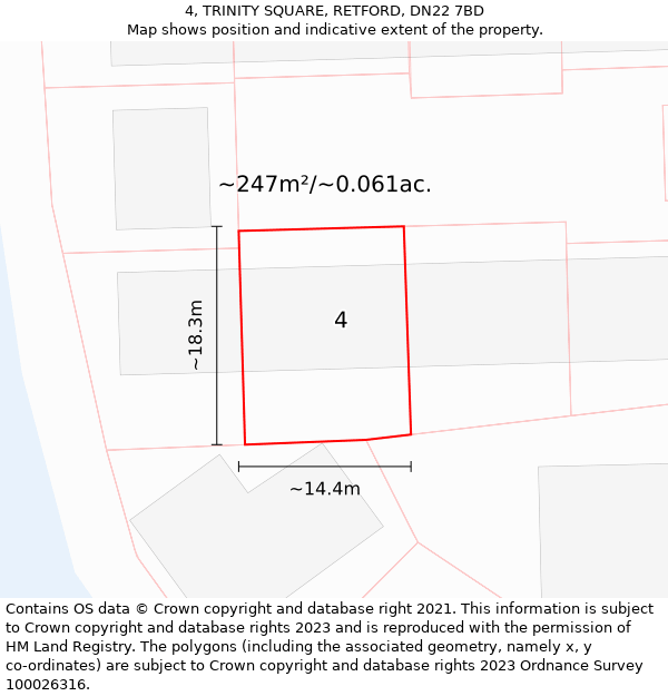 4, TRINITY SQUARE, RETFORD, DN22 7BD: Plot and title map