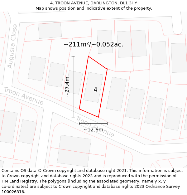 4, TROON AVENUE, DARLINGTON, DL1 3HY: Plot and title map