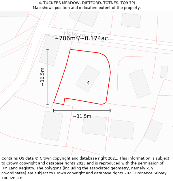 4, TUCKERS MEADOW, DIPTFORD, TOTNES, TQ9 7PJ: Plot and title map