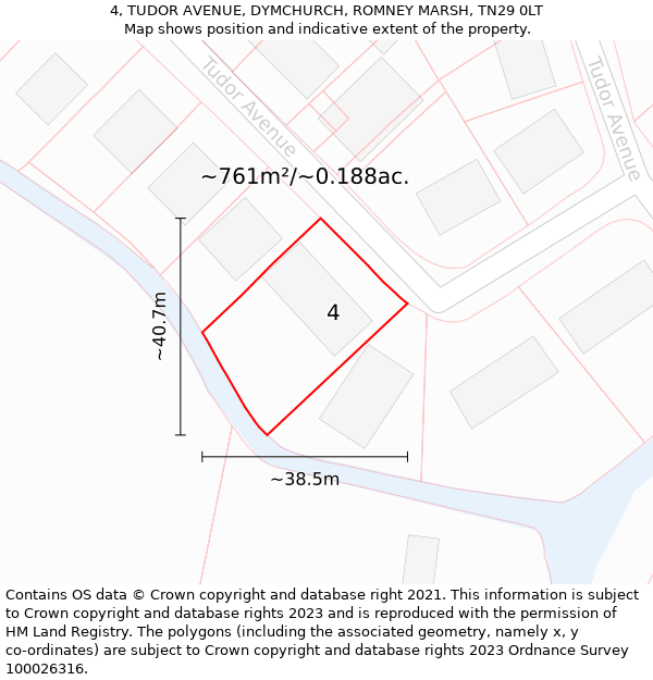 4, TUDOR AVENUE, DYMCHURCH, ROMNEY MARSH, TN29 0LT: Plot and title map