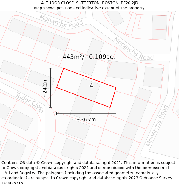 4, TUDOR CLOSE, SUTTERTON, BOSTON, PE20 2JD: Plot and title map