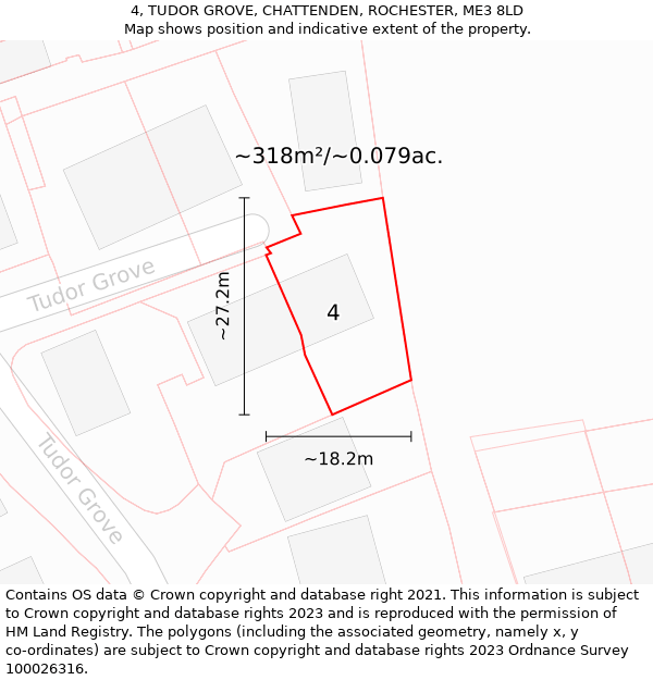 4, TUDOR GROVE, CHATTENDEN, ROCHESTER, ME3 8LD: Plot and title map