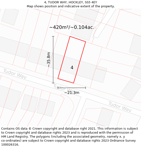 4, TUDOR WAY, HOCKLEY, SS5 4EY: Plot and title map