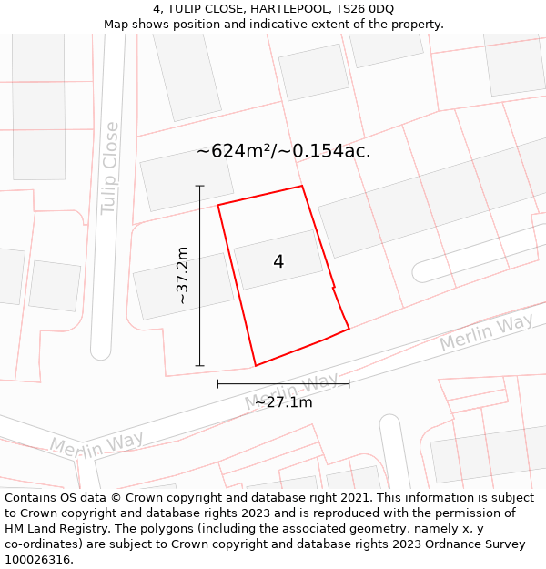 4, TULIP CLOSE, HARTLEPOOL, TS26 0DQ: Plot and title map