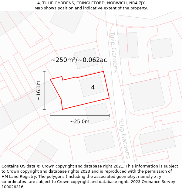 4, TULIP GARDENS, CRINGLEFORD, NORWICH, NR4 7JY: Plot and title map