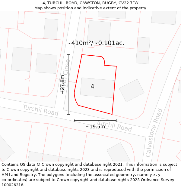 4, TURCHIL ROAD, CAWSTON, RUGBY, CV22 7FW: Plot and title map