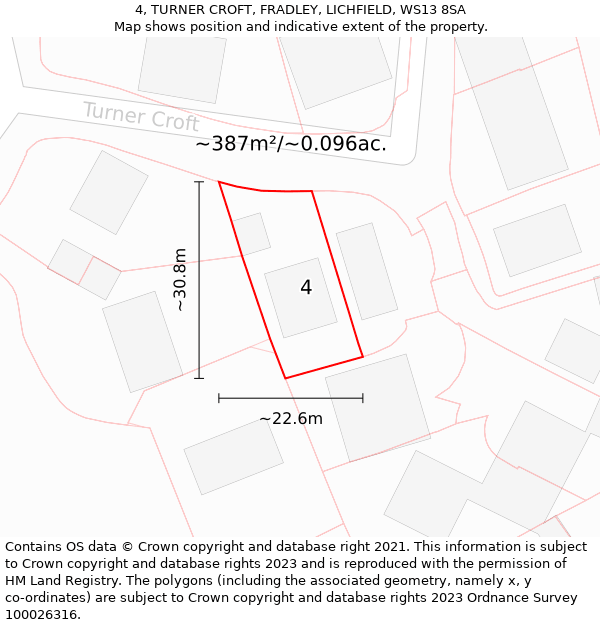 4, TURNER CROFT, FRADLEY, LICHFIELD, WS13 8SA: Plot and title map