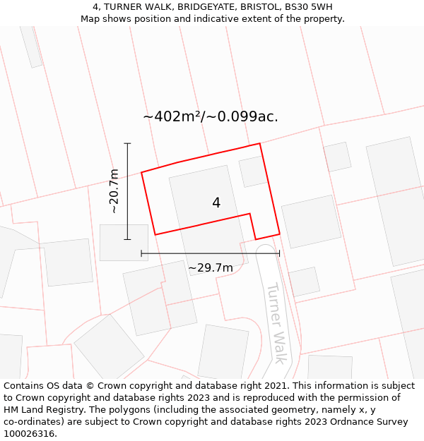 4, TURNER WALK, BRIDGEYATE, BRISTOL, BS30 5WH: Plot and title map