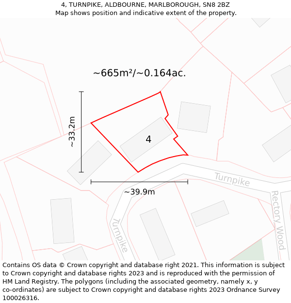 4, TURNPIKE, ALDBOURNE, MARLBOROUGH, SN8 2BZ: Plot and title map