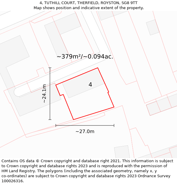 4, TUTHILL COURT, THERFIELD, ROYSTON, SG8 9TT: Plot and title map