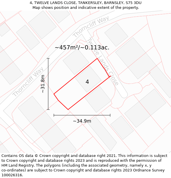 4, TWELVE LANDS CLOSE, TANKERSLEY, BARNSLEY, S75 3DU: Plot and title map