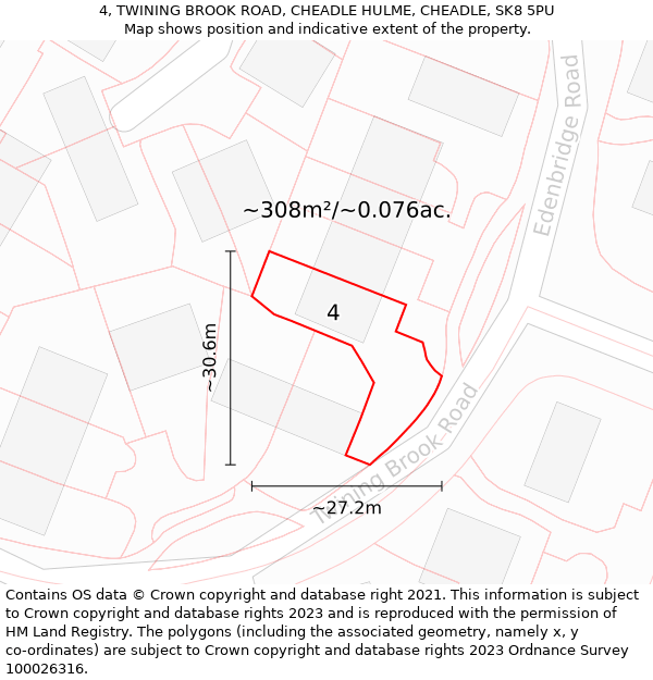 4, TWINING BROOK ROAD, CHEADLE HULME, CHEADLE, SK8 5PU: Plot and title map