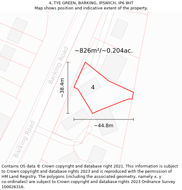 4, TYE GREEN, BARKING, IPSWICH, IP6 8HT: Plot and title map