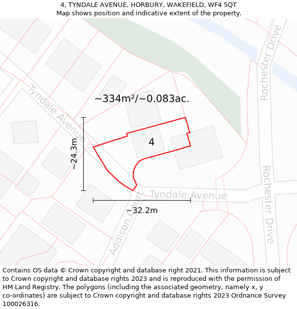 4, TYNDALE AVENUE, HORBURY, WAKEFIELD, WF4 5QT: Plot and title map