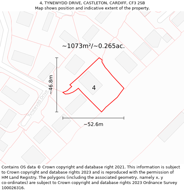 4, TYNEWYDD DRIVE, CASTLETON, CARDIFF, CF3 2SB: Plot and title map