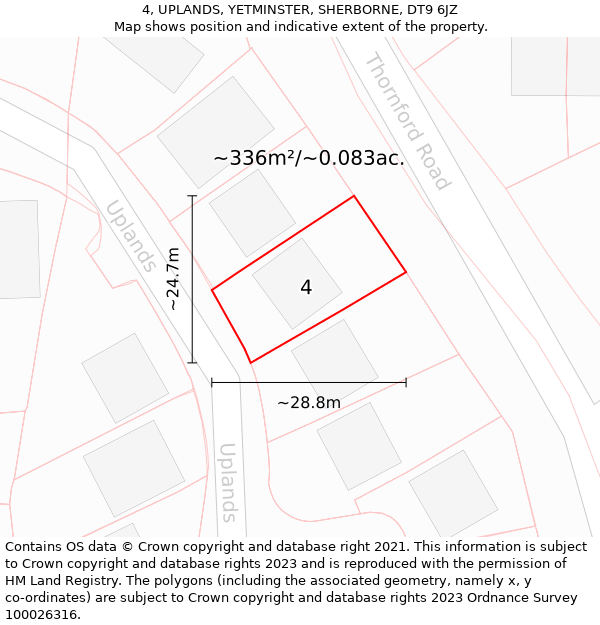 4, UPLANDS, YETMINSTER, SHERBORNE, DT9 6JZ: Plot and title map