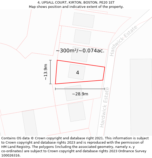 4, UPSALL COURT, KIRTON, BOSTON, PE20 1ET: Plot and title map