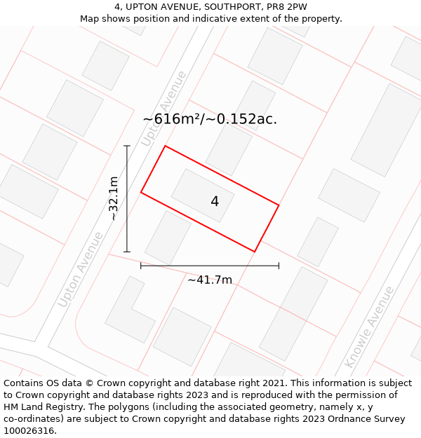 4, UPTON AVENUE, SOUTHPORT, PR8 2PW: Plot and title map