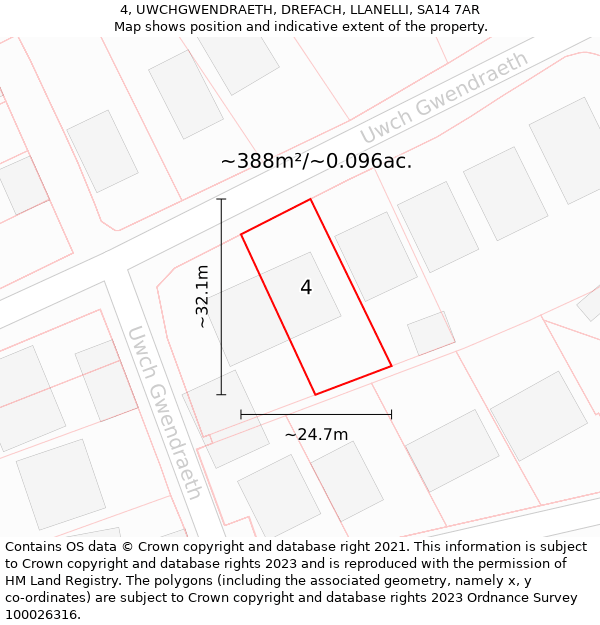 4, UWCHGWENDRAETH, DREFACH, LLANELLI, SA14 7AR: Plot and title map