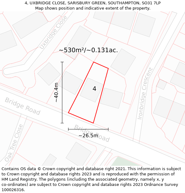 4, UXBRIDGE CLOSE, SARISBURY GREEN, SOUTHAMPTON, SO31 7LP: Plot and title map