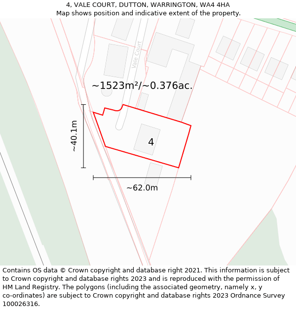 4, VALE COURT, DUTTON, WARRINGTON, WA4 4HA: Plot and title map