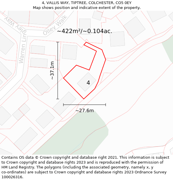 4, VALLIS WAY, TIPTREE, COLCHESTER, CO5 0EY: Plot and title map