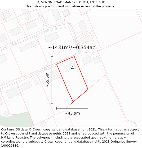 4, VENOM ROAD, MANBY, LOUTH, LN11 8UE: Plot and title map