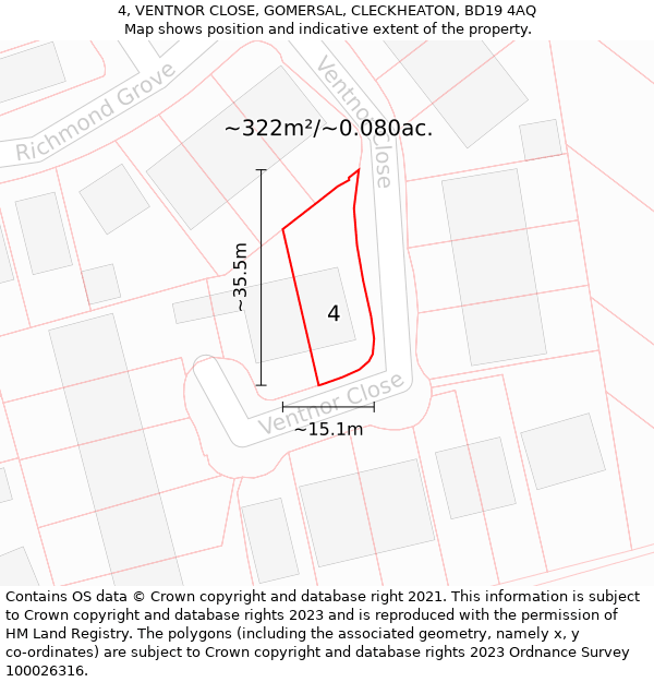 4, VENTNOR CLOSE, GOMERSAL, CLECKHEATON, BD19 4AQ: Plot and title map