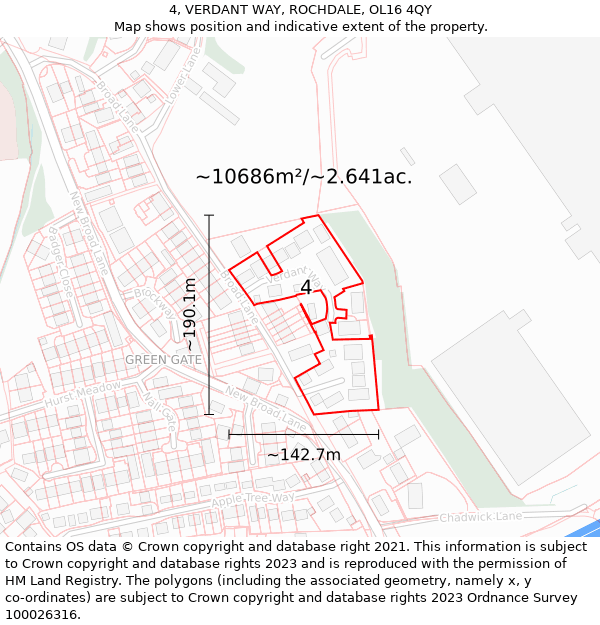 4, VERDANT WAY, ROCHDALE, OL16 4QY: Plot and title map