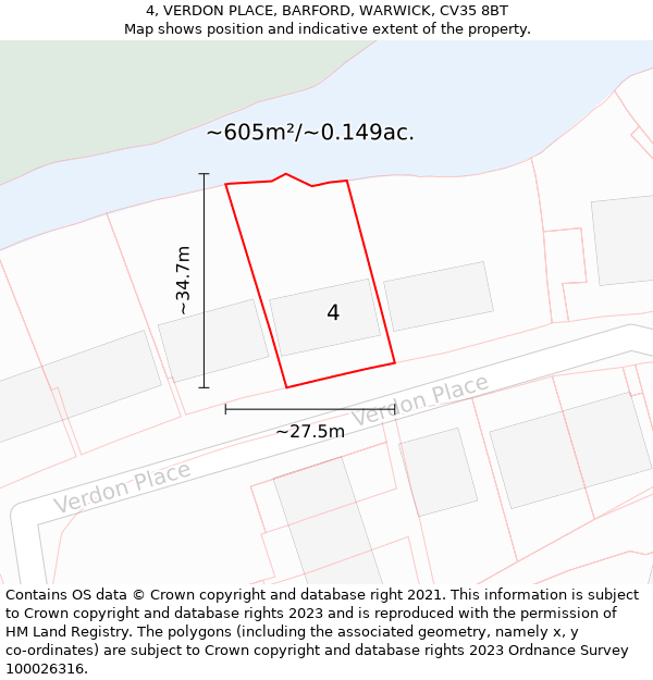 4, VERDON PLACE, BARFORD, WARWICK, CV35 8BT: Plot and title map