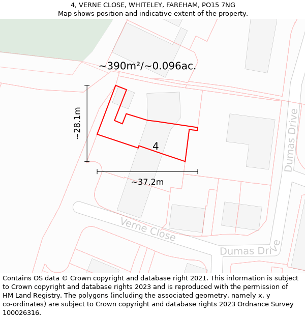 4, VERNE CLOSE, WHITELEY, FAREHAM, PO15 7NG: Plot and title map