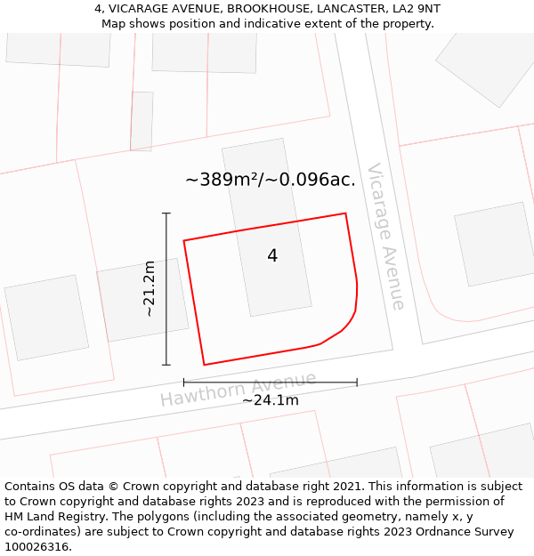 4, VICARAGE AVENUE, BROOKHOUSE, LANCASTER, LA2 9NT: Plot and title map