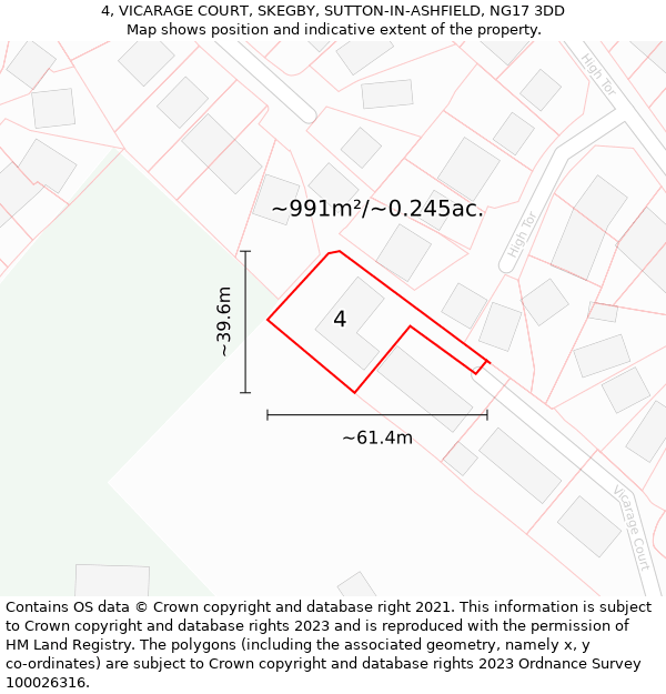 4, VICARAGE COURT, SKEGBY, SUTTON-IN-ASHFIELD, NG17 3DD: Plot and title map