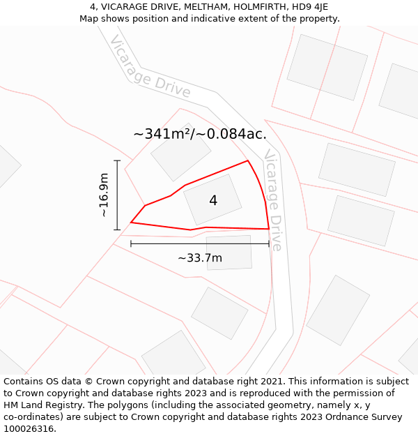 4, VICARAGE DRIVE, MELTHAM, HOLMFIRTH, HD9 4JE: Plot and title map