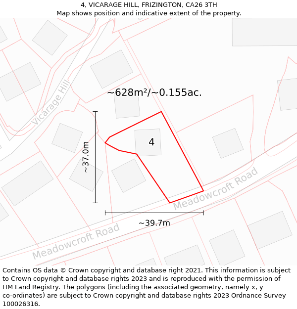 4, VICARAGE HILL, FRIZINGTON, CA26 3TH: Plot and title map