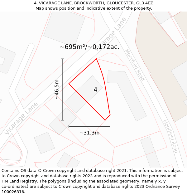 4, VICARAGE LANE, BROCKWORTH, GLOUCESTER, GL3 4EZ: Plot and title map