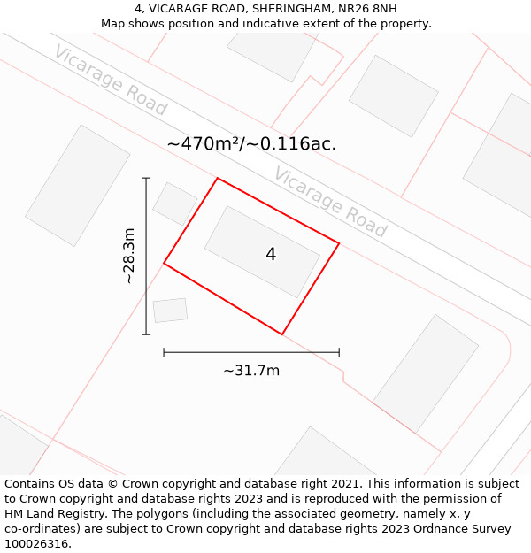 4, VICARAGE ROAD, SHERINGHAM, NR26 8NH: Plot and title map