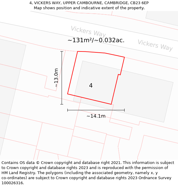 4, VICKERS WAY, UPPER CAMBOURNE, CAMBRIDGE, CB23 6EP: Plot and title map