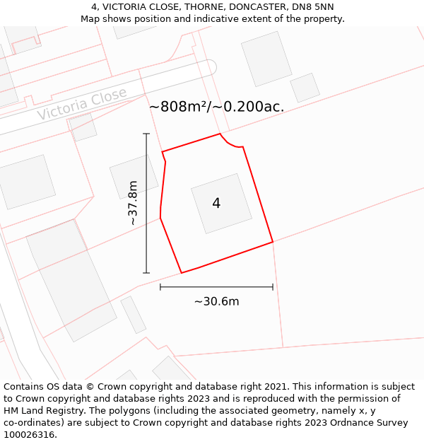 4, VICTORIA CLOSE, THORNE, DONCASTER, DN8 5NN: Plot and title map