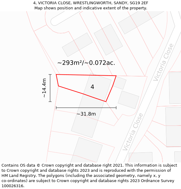 4, VICTORIA CLOSE, WRESTLINGWORTH, SANDY, SG19 2EF: Plot and title map