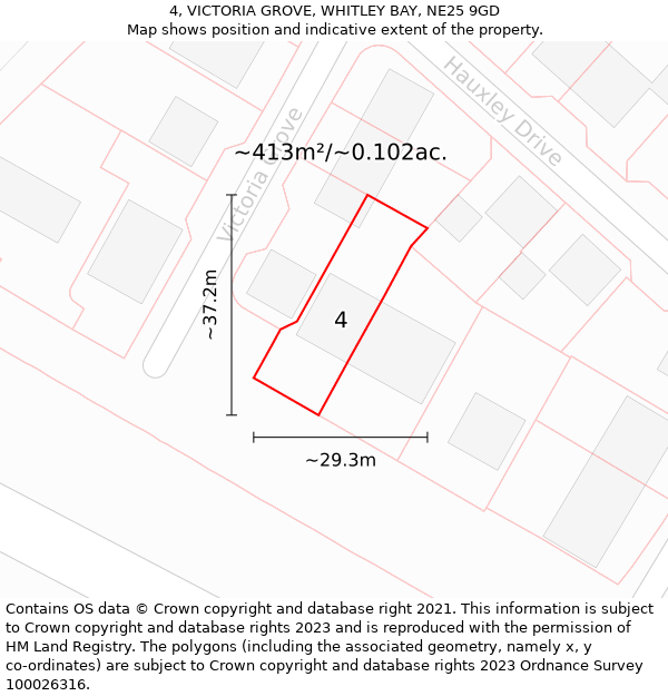 4, VICTORIA GROVE, WHITLEY BAY, NE25 9GD: Plot and title map