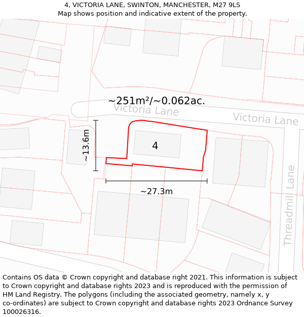 4, VICTORIA LANE, SWINTON, MANCHESTER, M27 9LS: Plot and title map